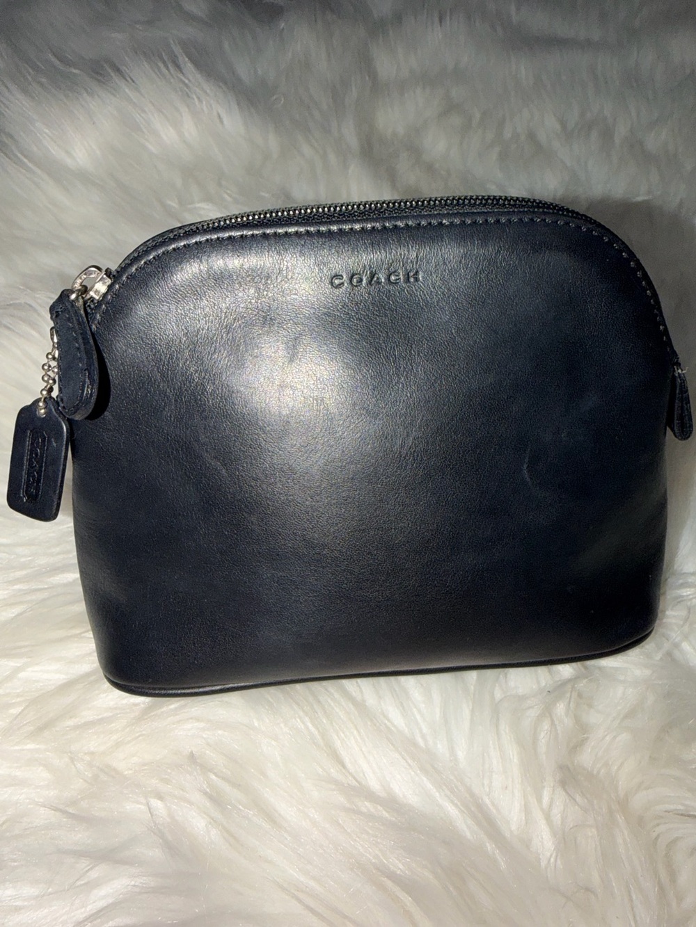 Vintage Coach Black Leather Small Zip Cosmetic Toiletry Case Rare